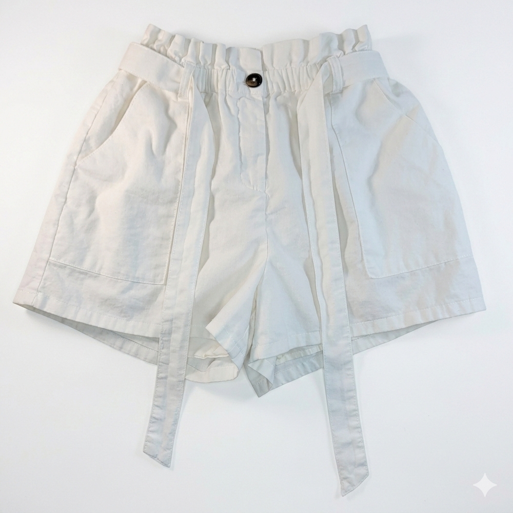 Gibson Latimer Paperbag Waist Vanilla Shorts LINED M Linen Cotton Blend Coastal